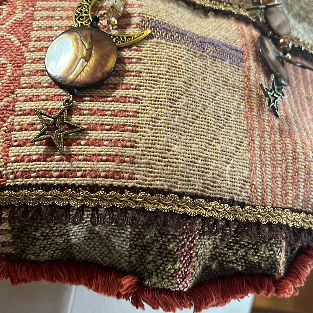 Handmade Boho hippy Fringe Bag with new & recycled fabric kukiu nuts,moon,stars - Picture 15 of 17